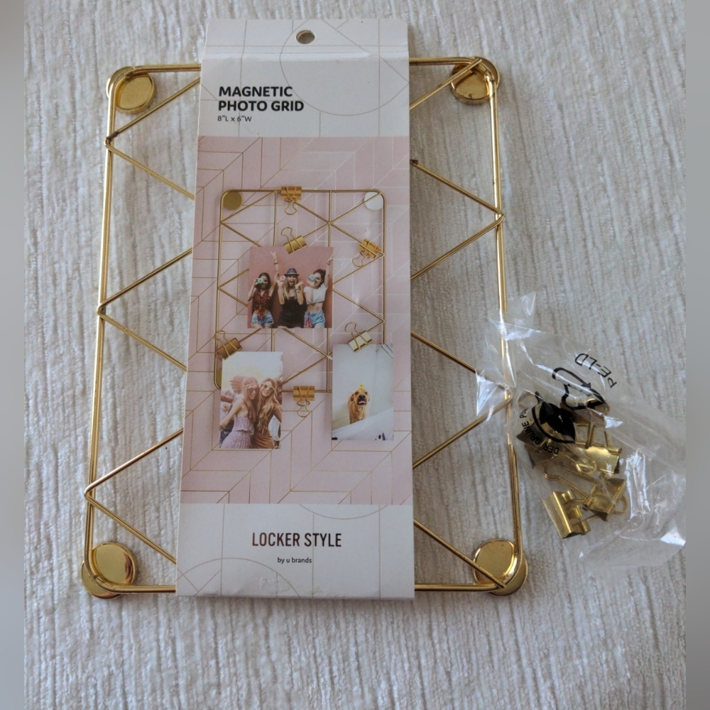 U Brand Golden Magnetic Photo Grid With Clips Great For Office, Locker, Etc NWT